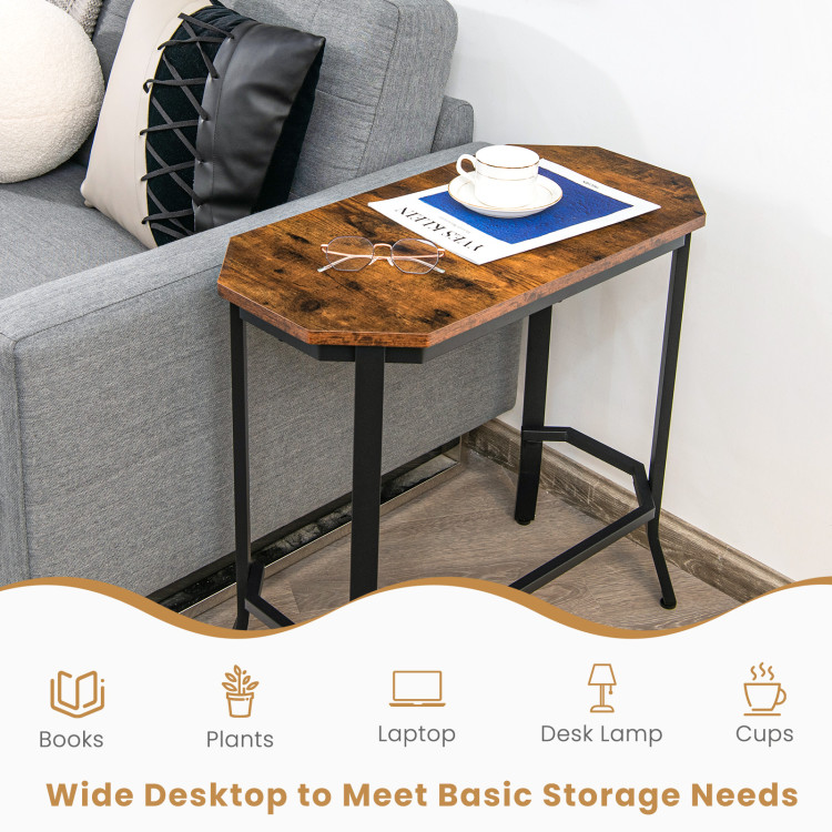 Narrow End Table with Rustic Wood Grain and Stable Steel Frame-Rustic BrownCostway Gallery View 3 of 10